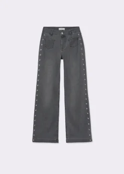 Brownie Pantalones|Jeans*Pantalón culotte bordado estrellas Gris
