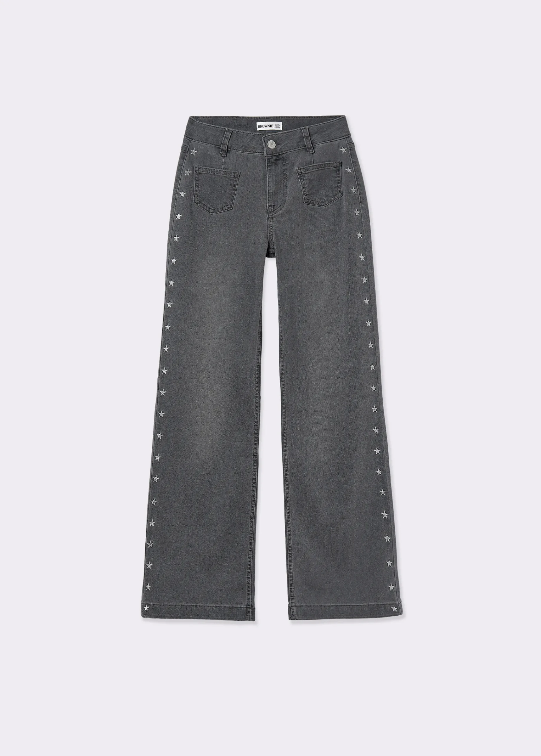 Brownie Pantalones|Jeans*Pantalón culotte bordado estrellas Gris