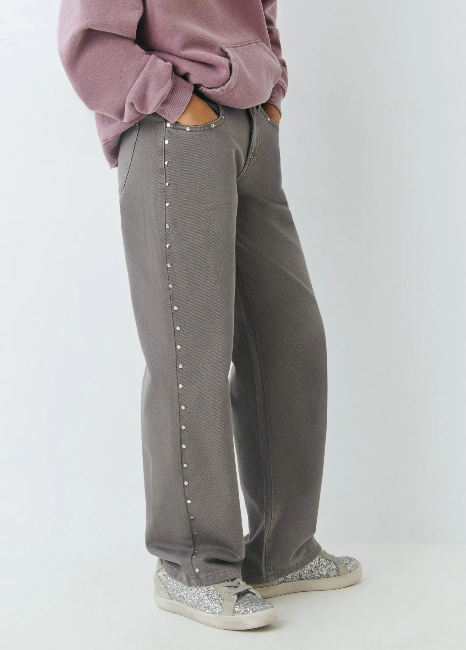 Brownie Pantalones|Jeans*Pantalón tachas laterales Gris