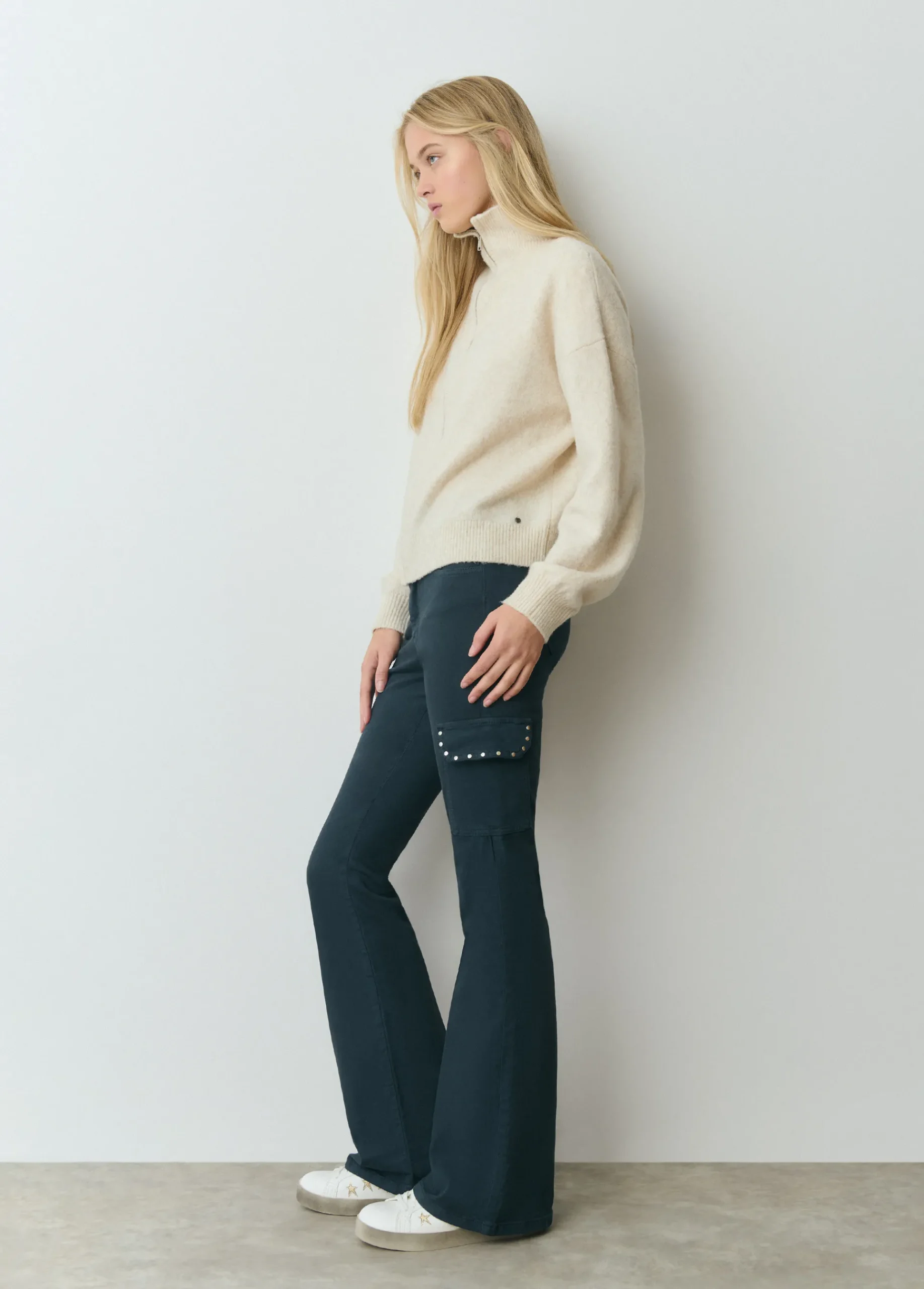 Brownie Pantalones*Pantalon campana cargo tachas Azulmarino