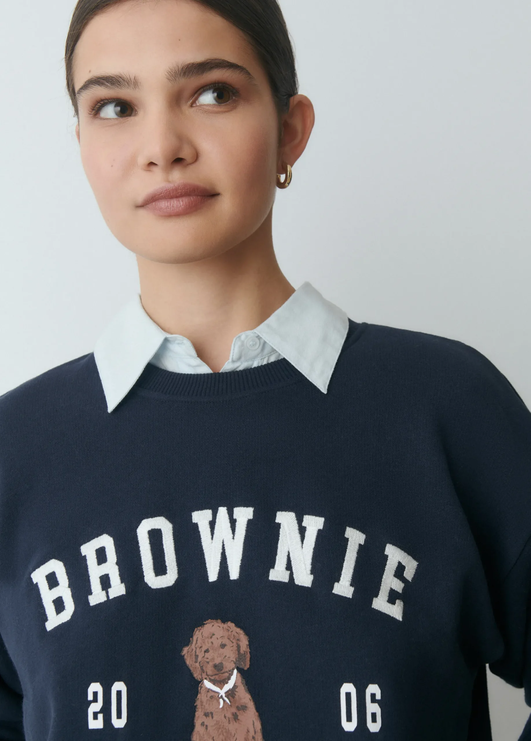 Brownie Sudaderas*Sudadera bordada print perrito Marino