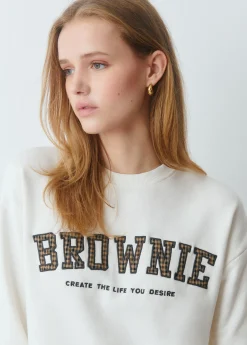 Brownie Sudaderas*Sudadera parche cuadros Crudo