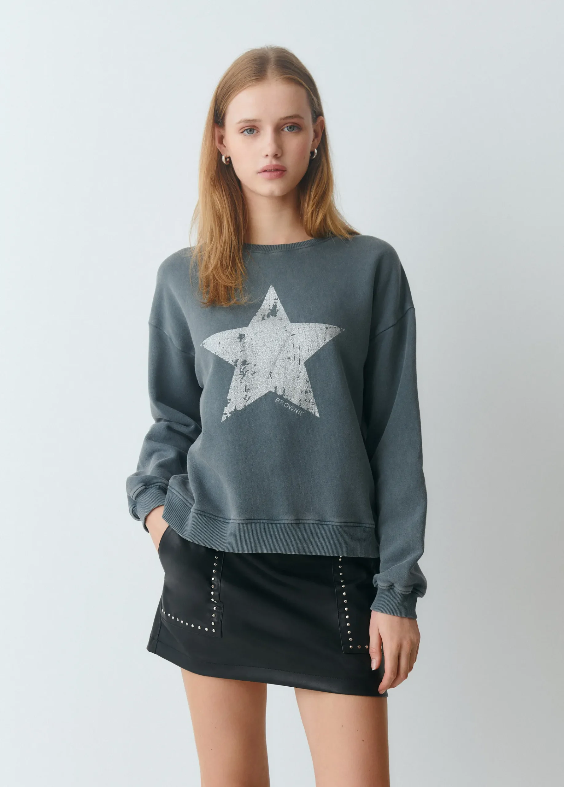 Brownie Sudaderas*Sudadera print posicional estrella Gris