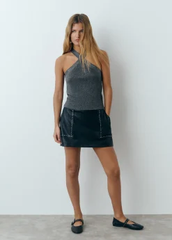 Brownie Punto|Camisetas Y Tops*Top cruzado tachas hilo metalizado Grisoscuro