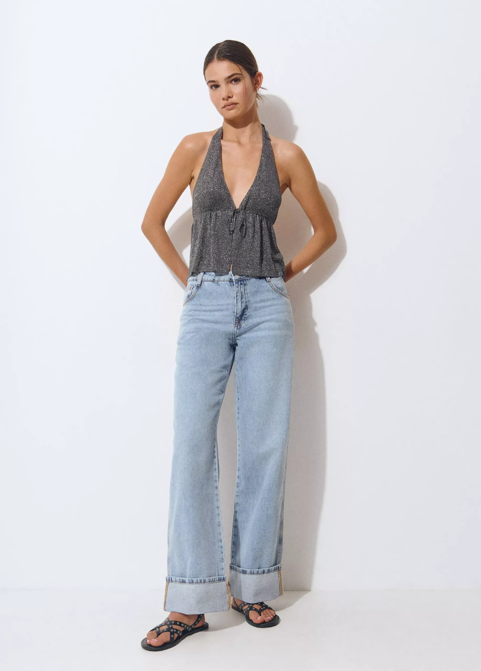 Brownie Camisetas Y Tops*Top halter cortina Grismedio