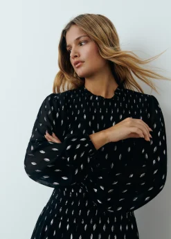 Brownie Vestidos Y Monos|Total Look*Vestido brillo smock cintura Negro