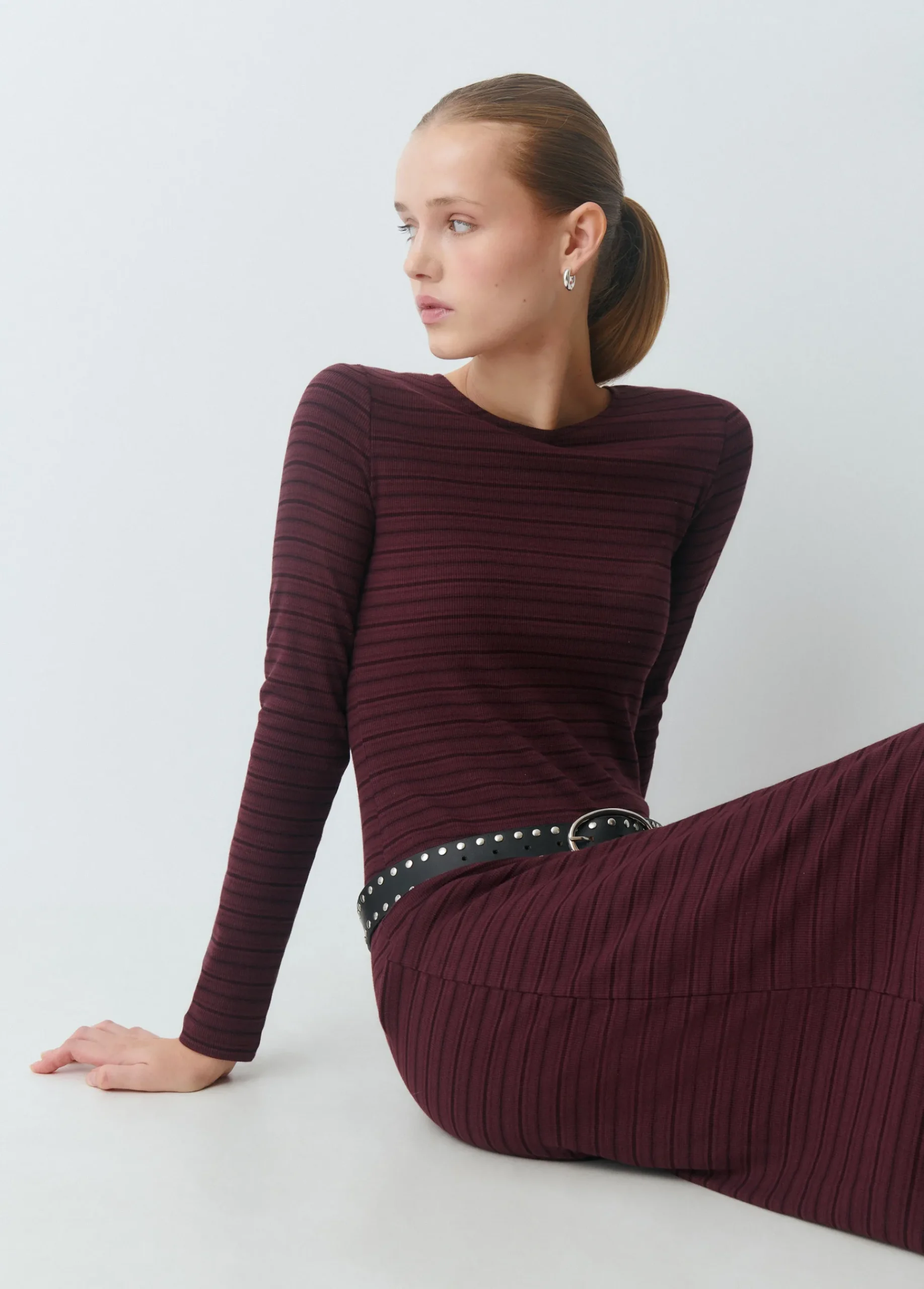 Brownie Vestidos Y Monos*Vestido midi rib raya tejida Berenjena