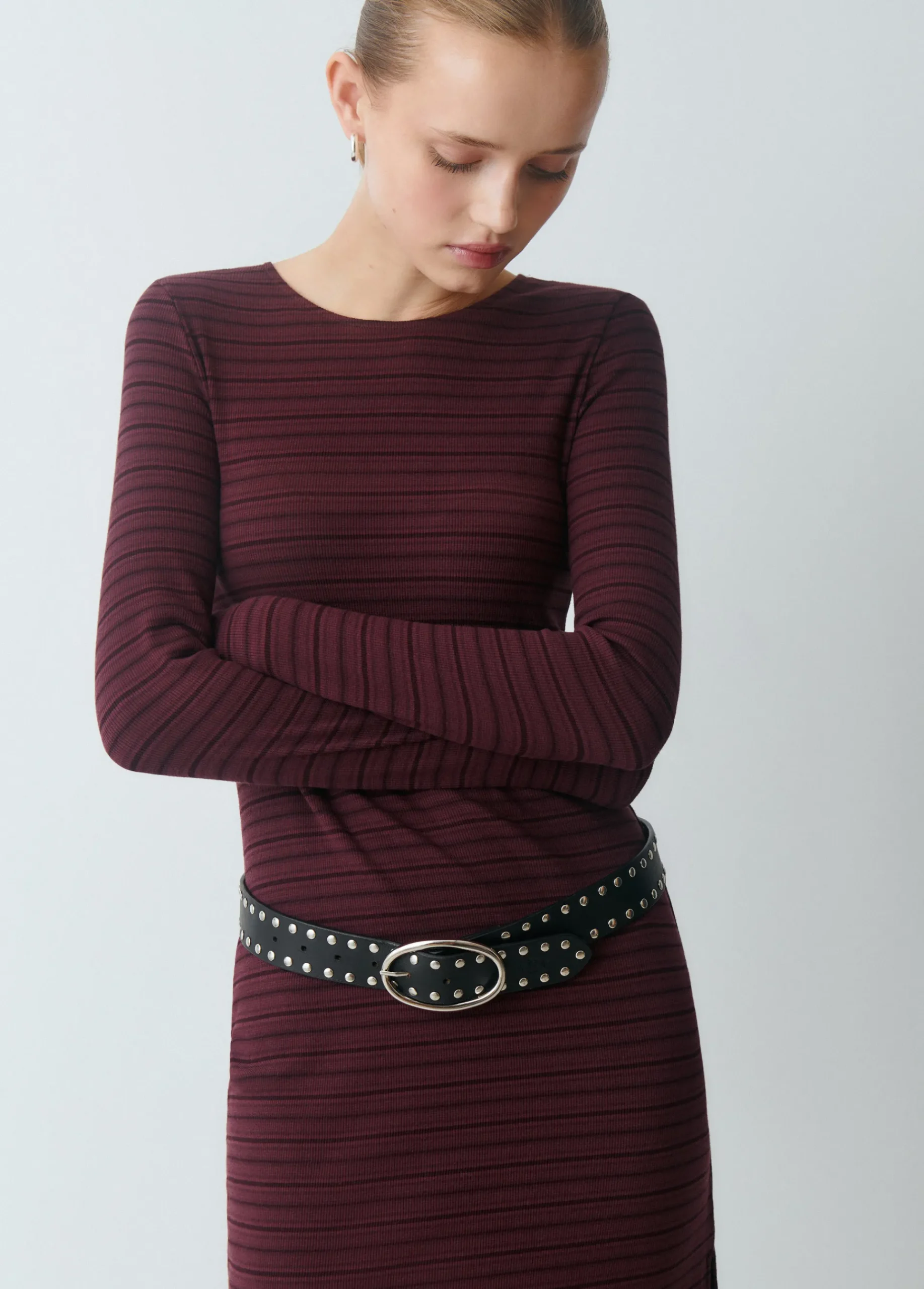 Brownie Vestidos Y Monos*Vestido midi rib raya tejida Berenjena