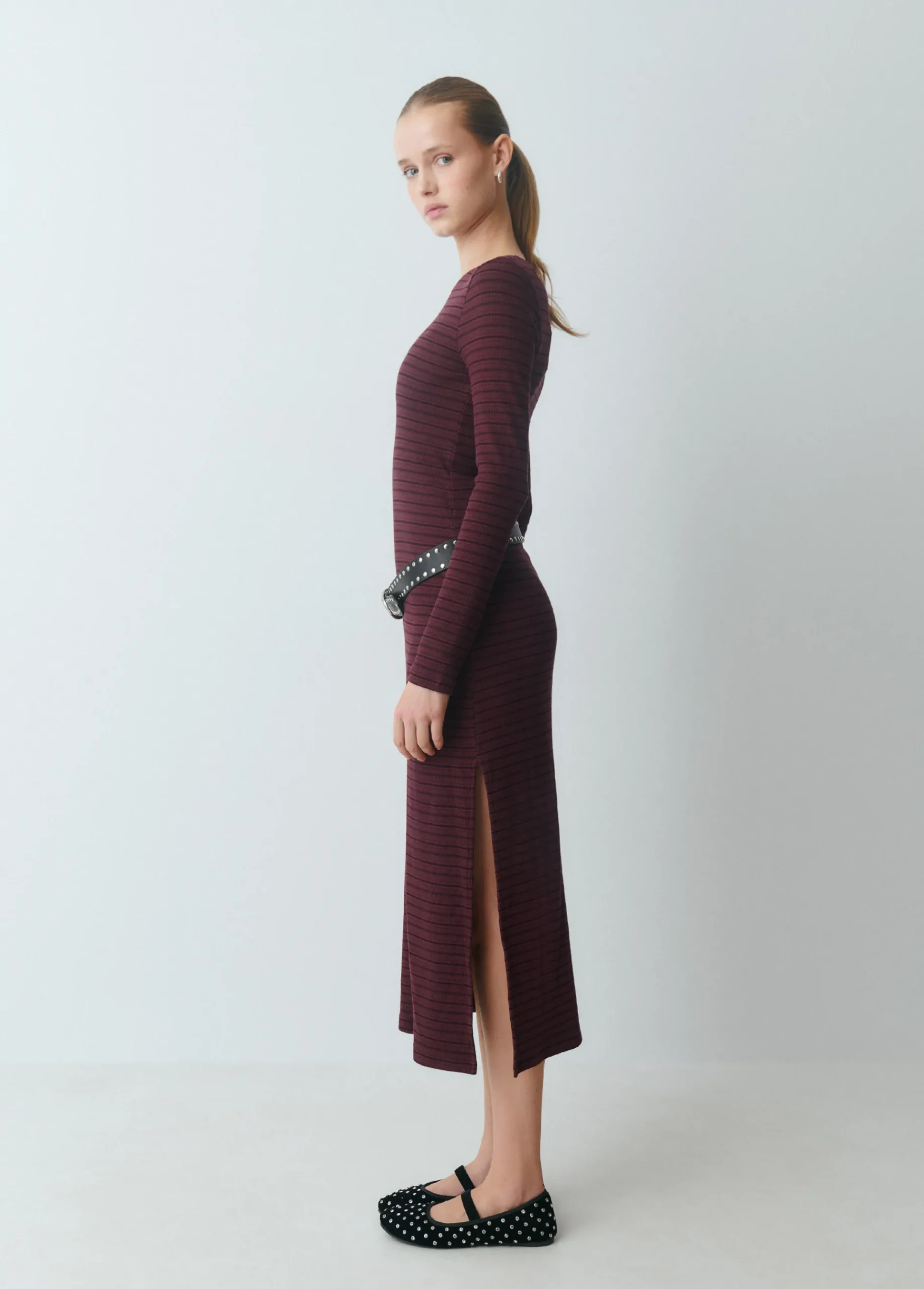 Brownie Vestidos Y Monos*Vestido midi rib raya tejida Berenjena