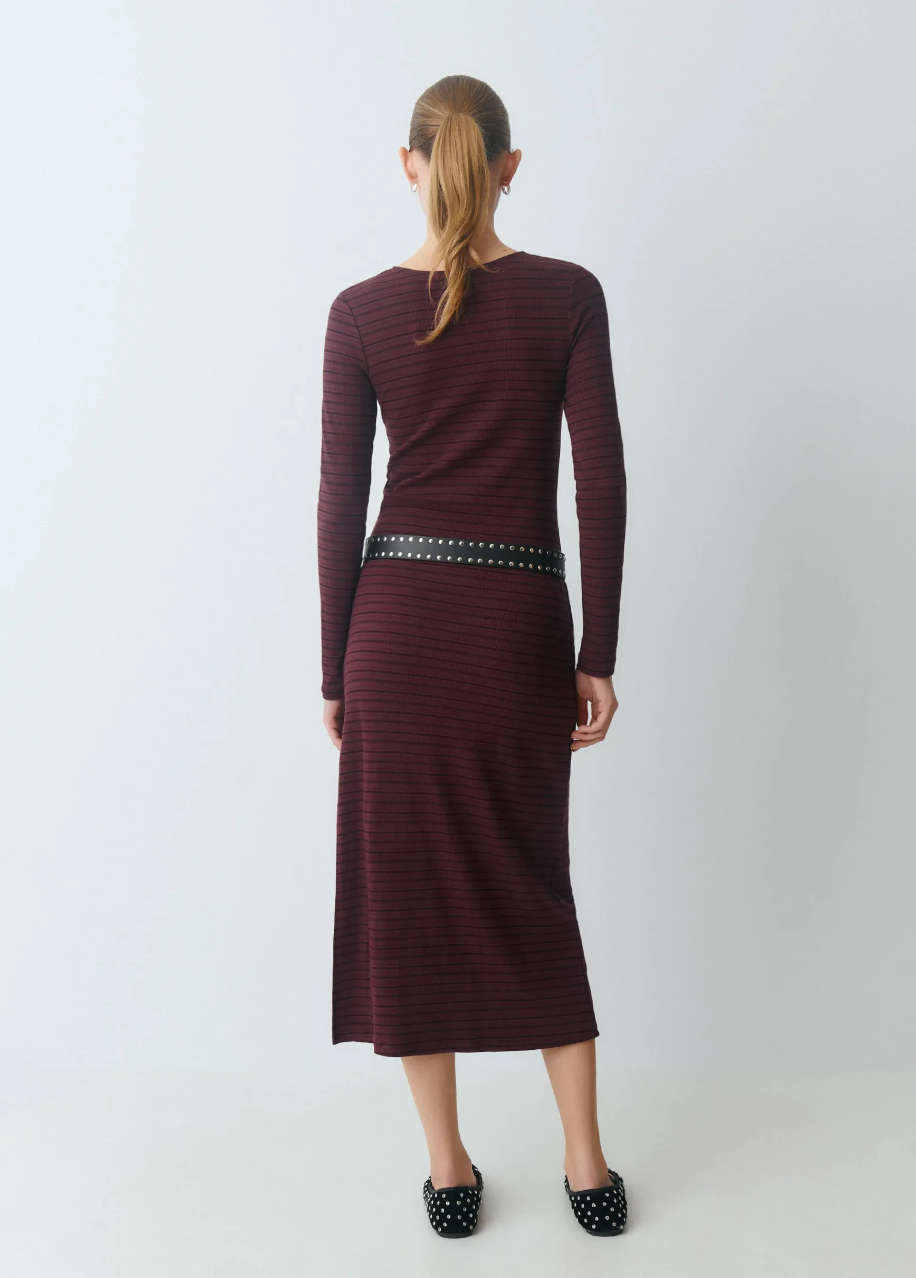 Brownie Vestidos Y Monos*Vestido midi rib raya tejida Berenjena